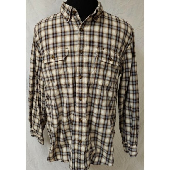 Carhartt Mens XL Beige Plaid Relaxed Fit Long Sleeve Button Down Outdoor Shirt - Picture 1 of 12